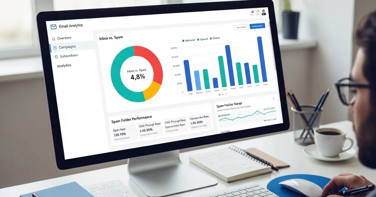 Email deliverability dashboard showing spam folder rate and inbox placement metrics